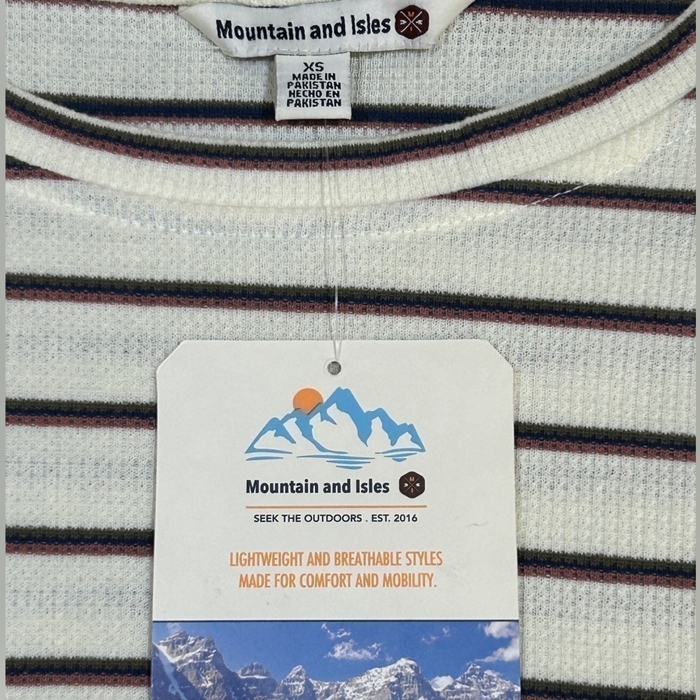 Mountain & Isles Women's Knit Top Oversized Waffle Cream Stripe Size-XS #MW42173